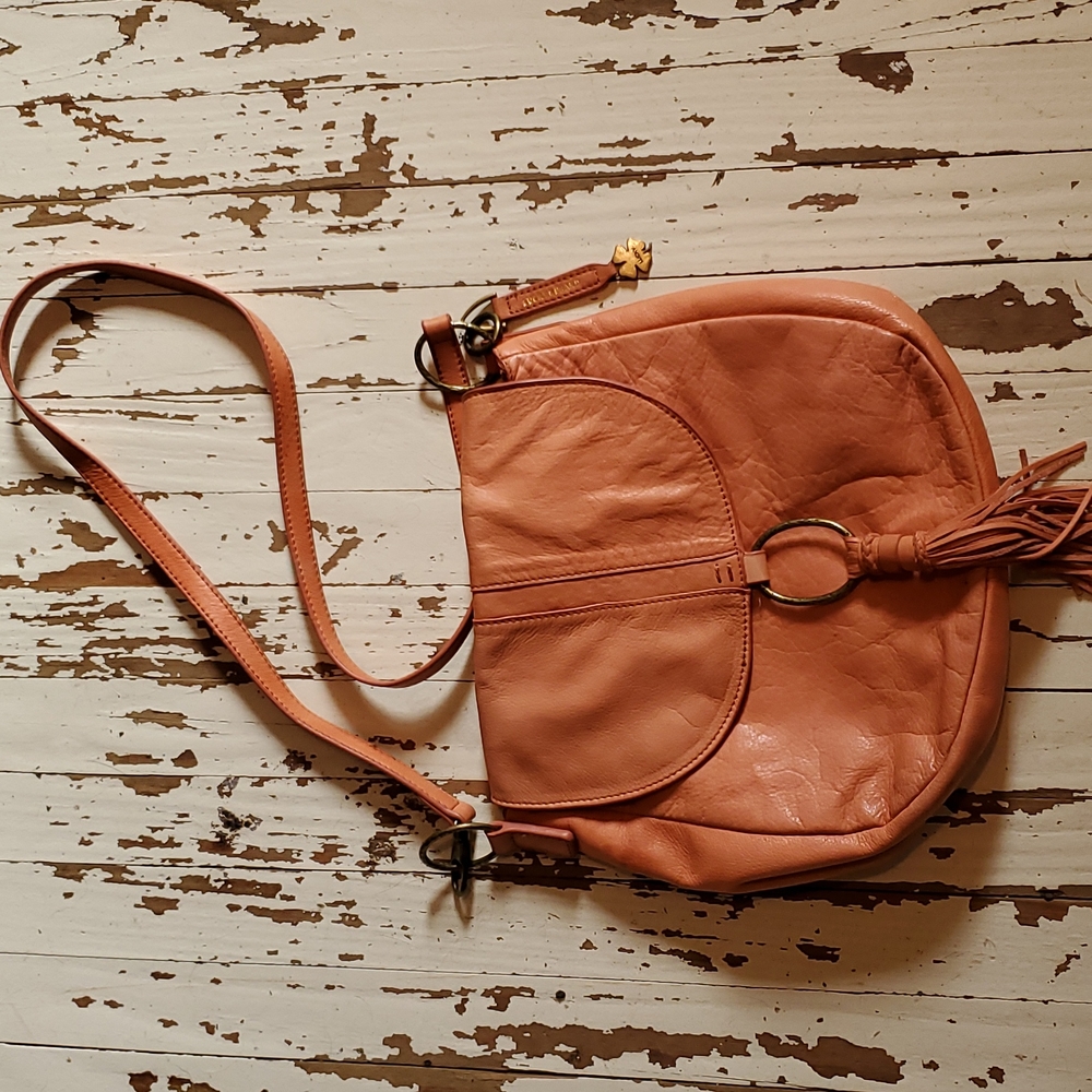 Lucky brand leather boho style coral color shoulder bad